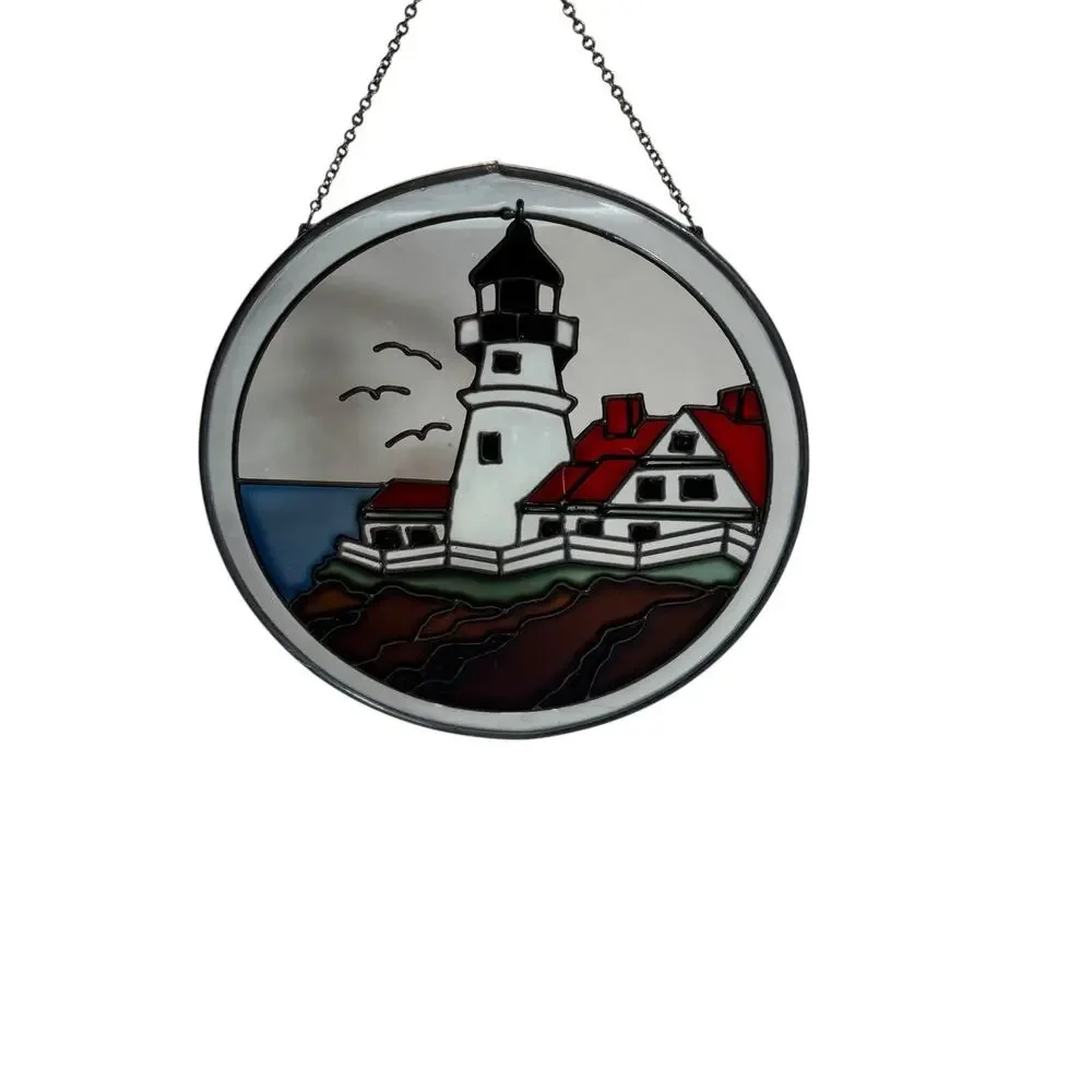 Lighthouse Suncatcher Stained Acrylic Window Hanging Chain Kit Coastal Beachy